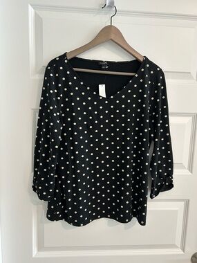 Talbots Polka Dot Top Black White Size LP Petite